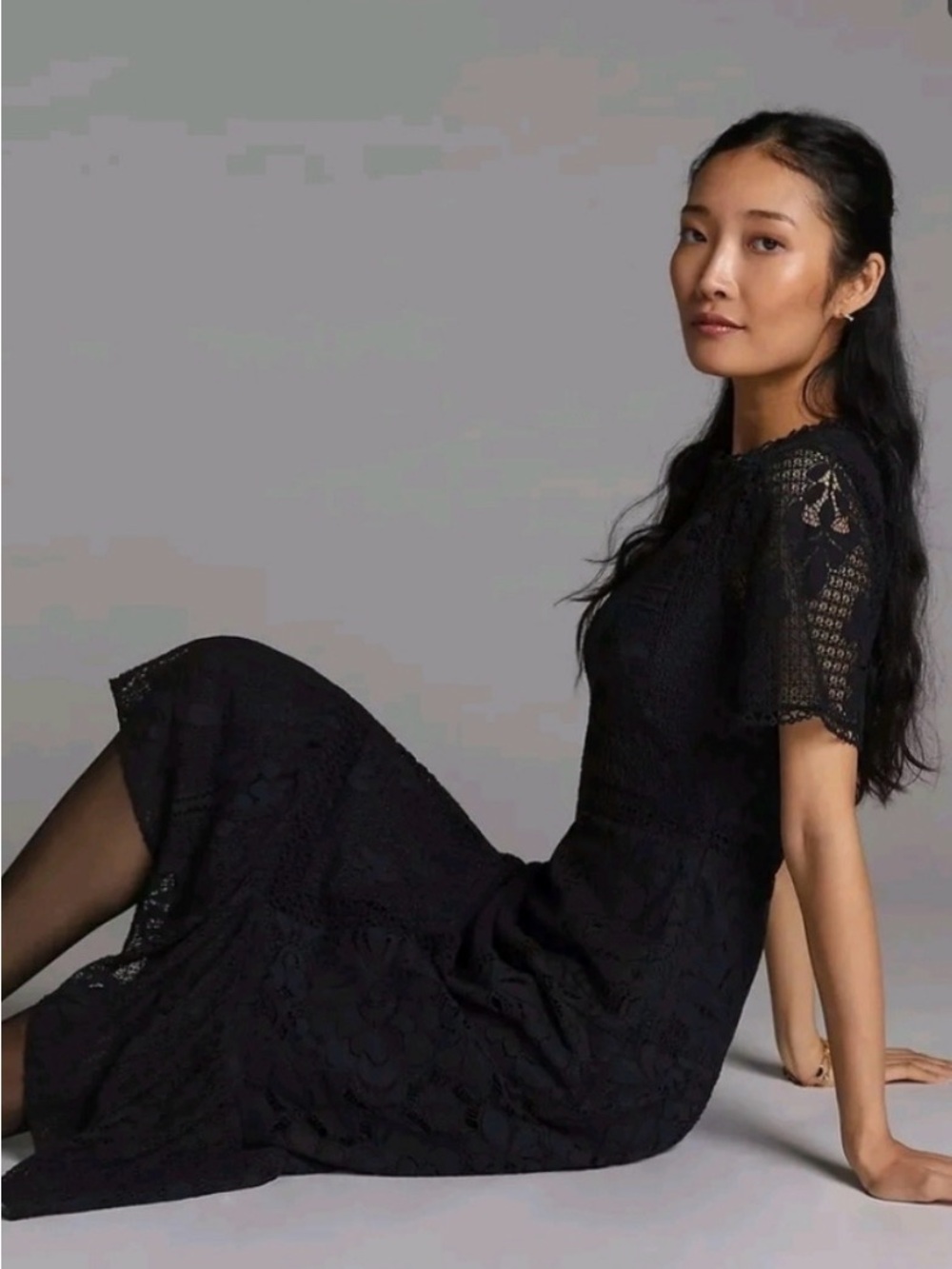 Anthropologie Forever That Girl Black Crochet Lace Midi Dress size S Small
